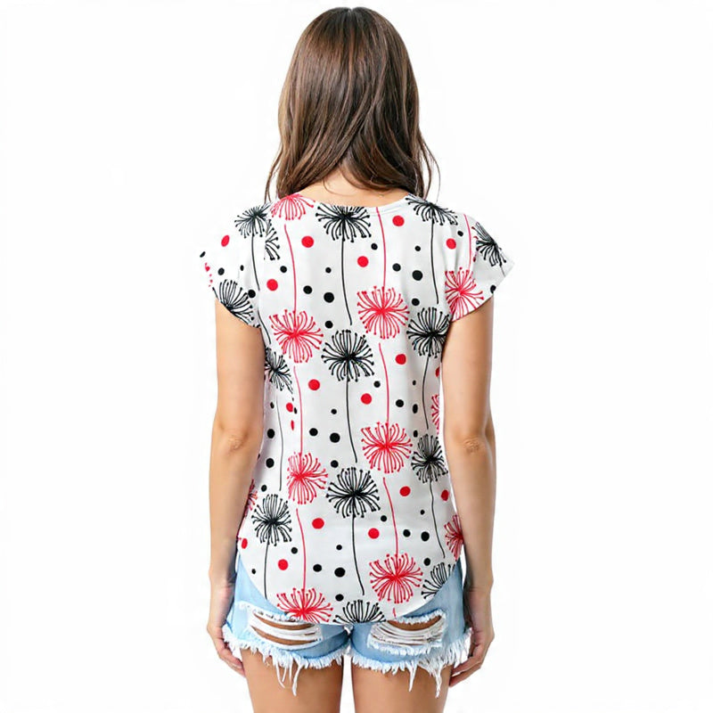 White with red–black florals T - shirt