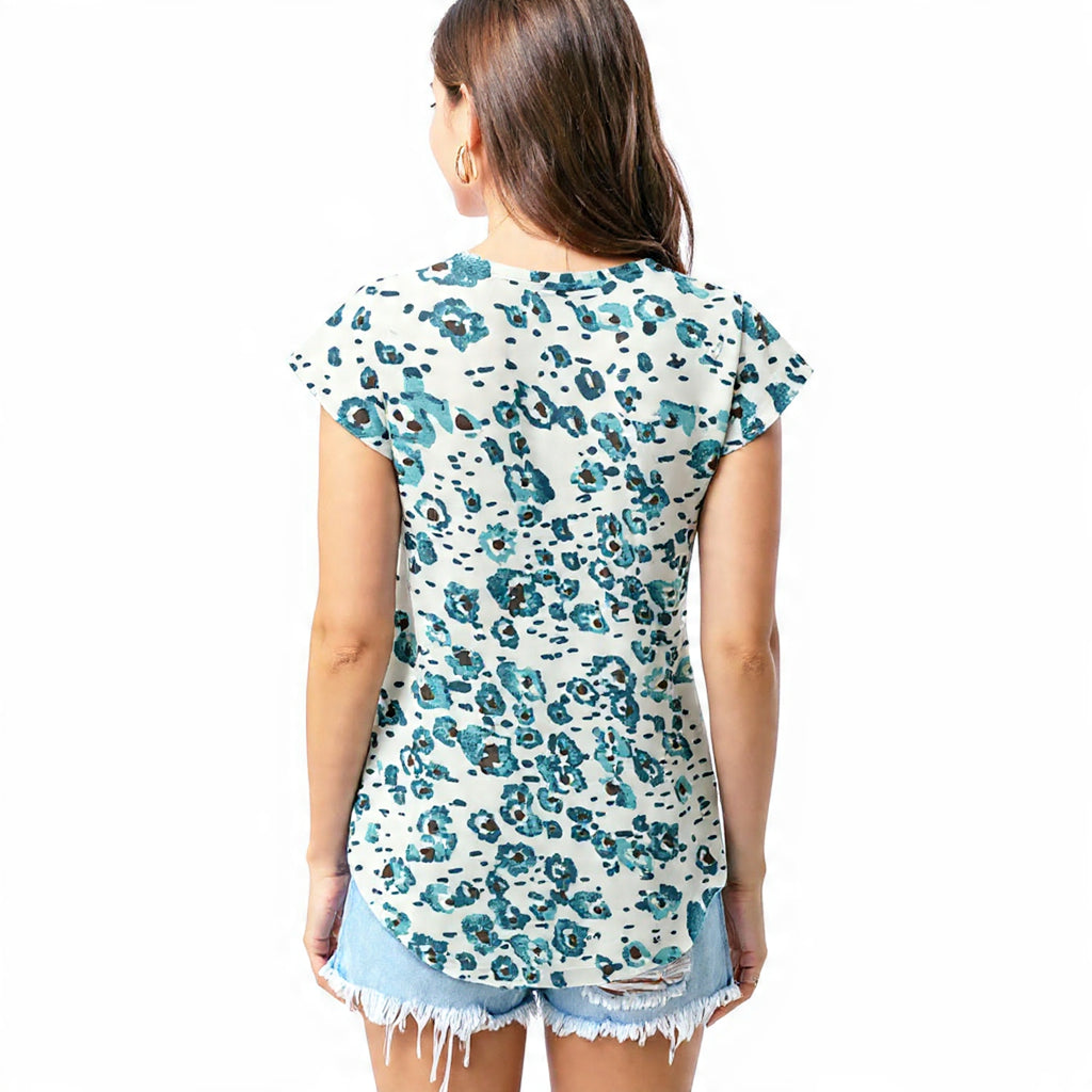 Teal watercolor leopard T - shirt