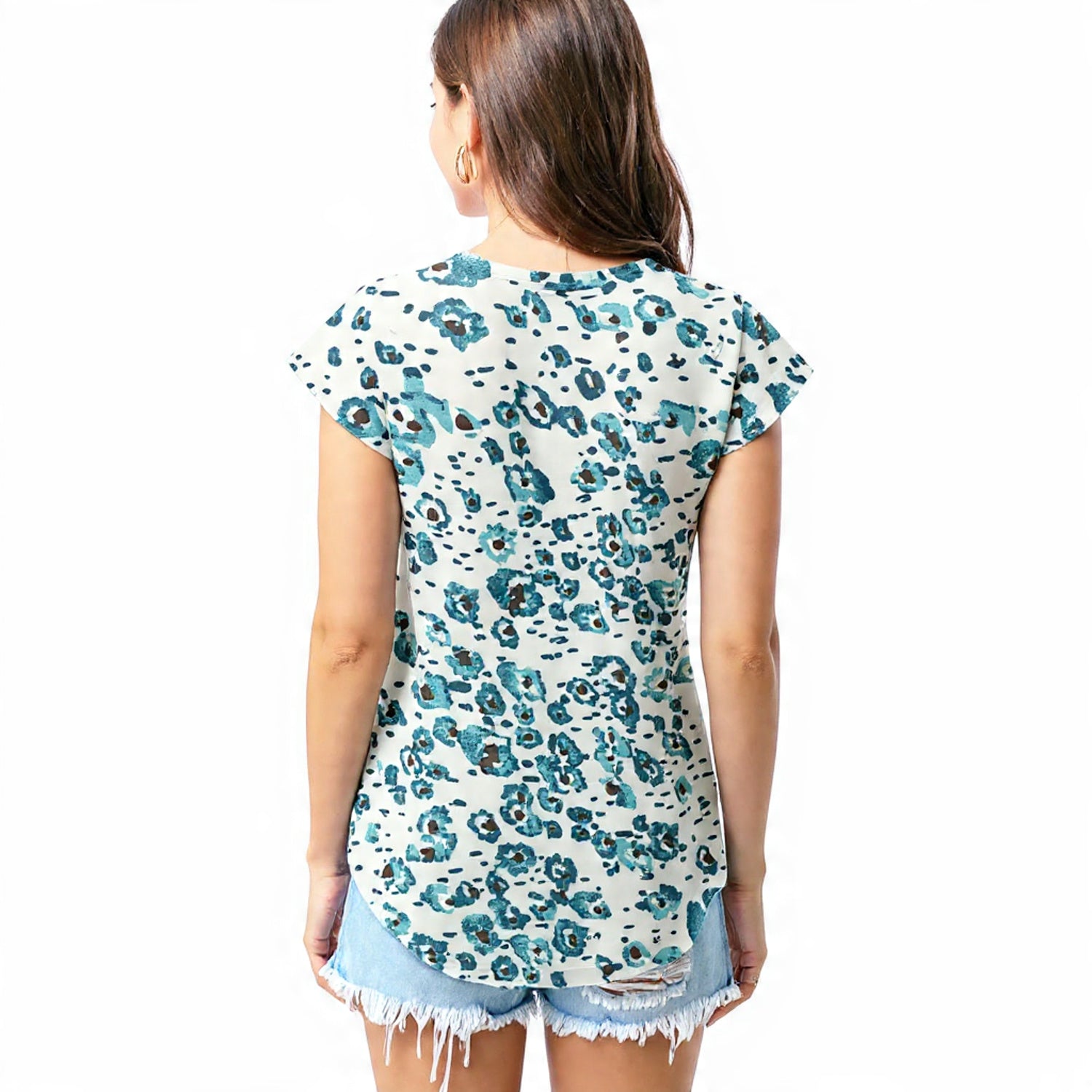 Teal watercolor leopard T - shirt
