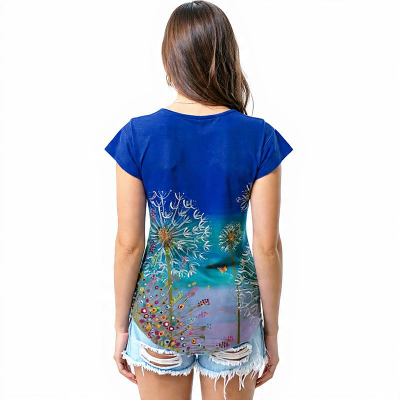 Blue ombré dandelion art T - shirt