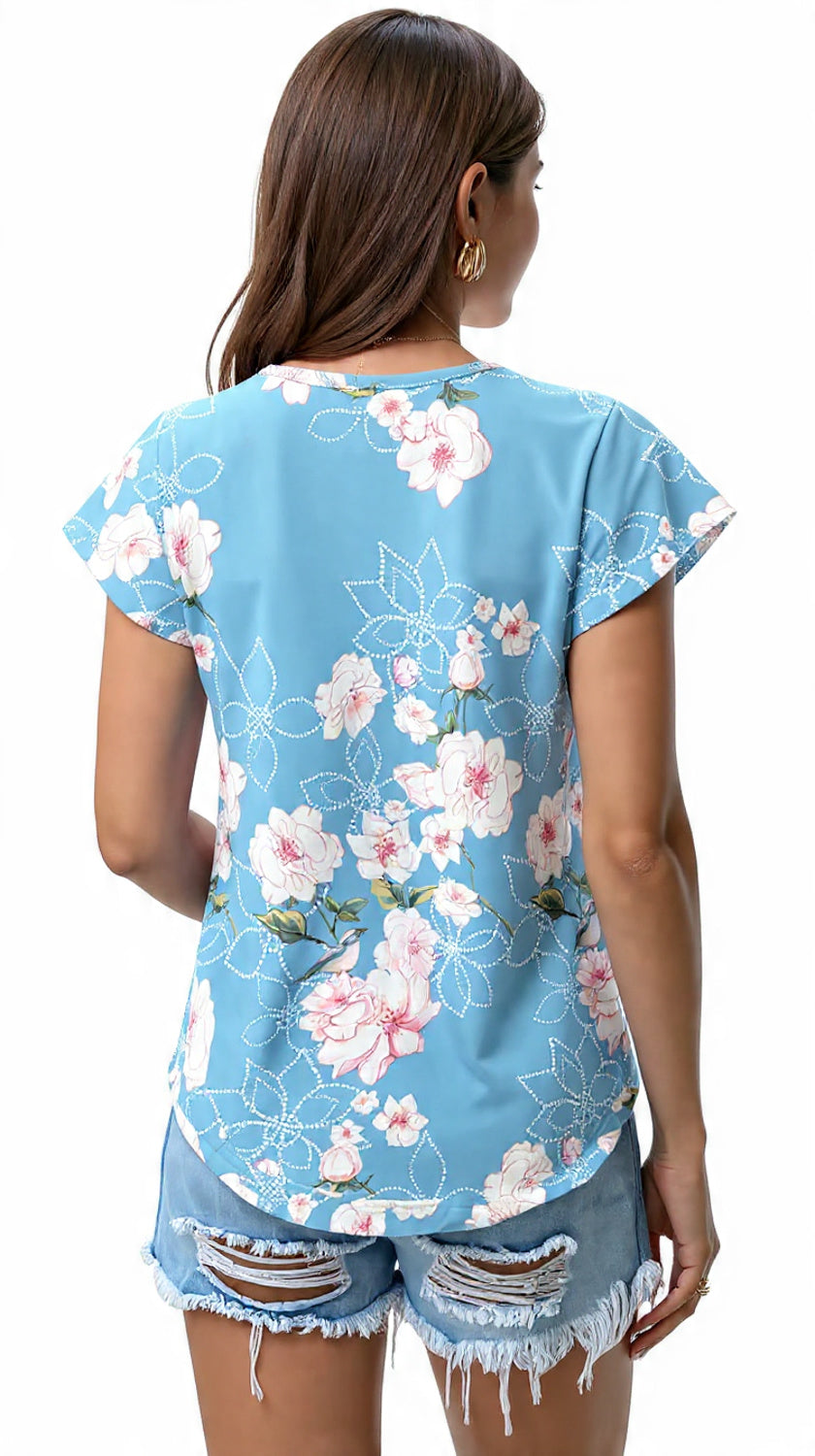 Sky blue floral T - shirt