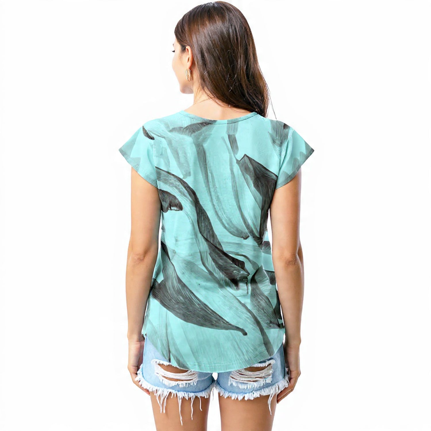 Mint abstract leaf print T - shirt
