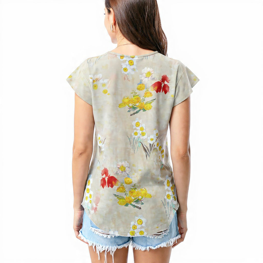 Soft beige floral T - shirt