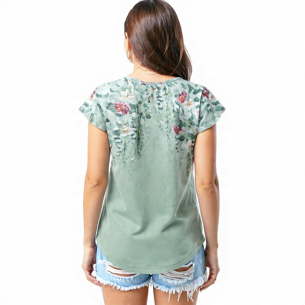 Sage green floral cascade T - shirt