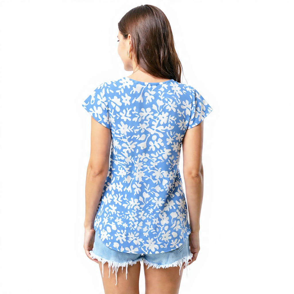 Sky blue floral scatter T - shirt