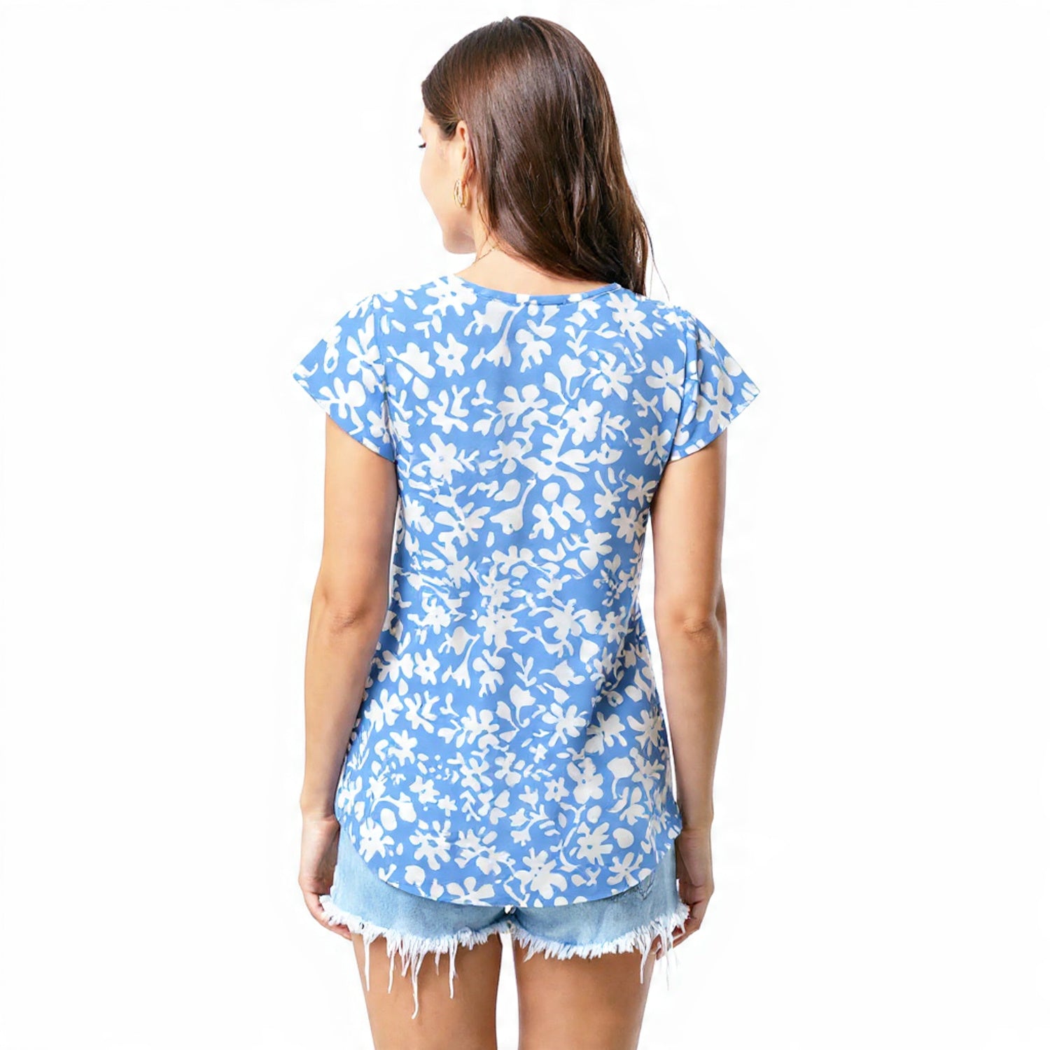 Sky blue floral scatter T - shirt