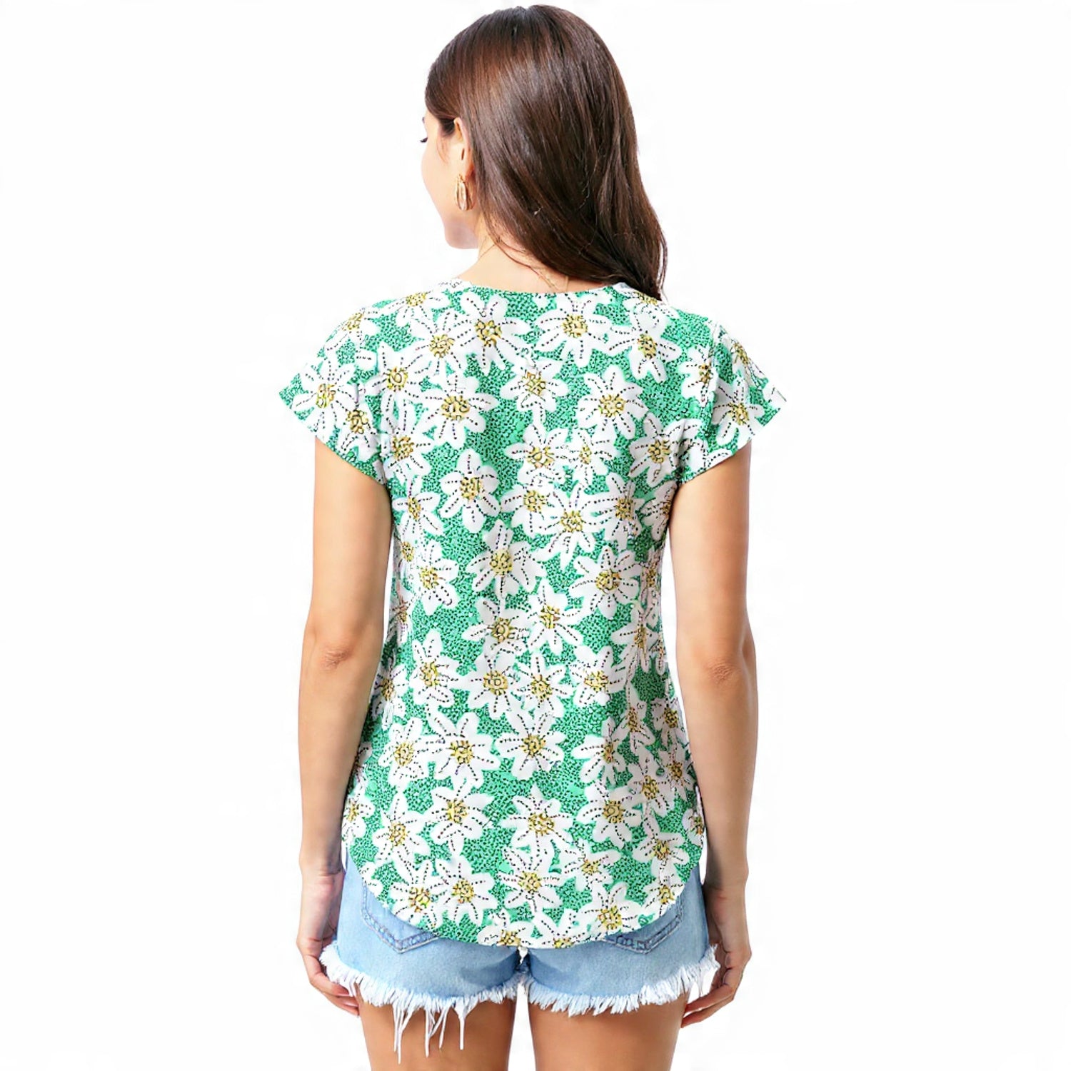Green floral dotted pattern T - shirt