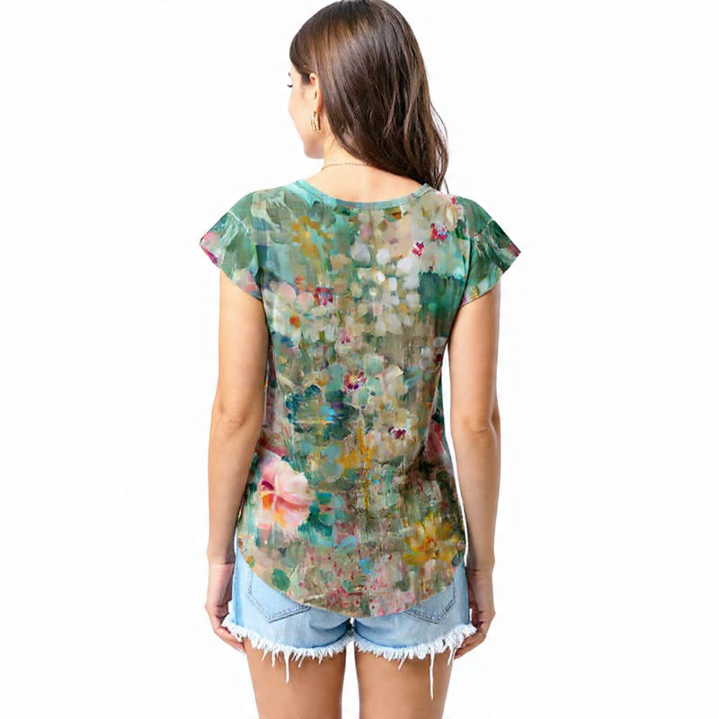 Vintage pastel floral texture T - shirt